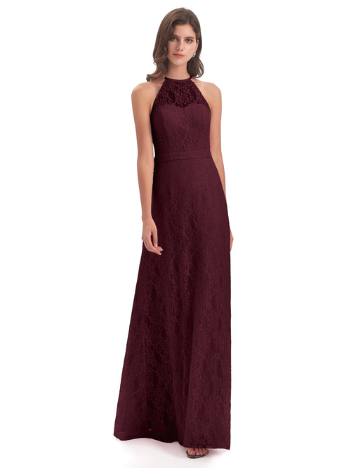 Anabelle Sheath Halter Lace Bridesmaid Dresses