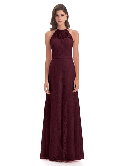 Anabelle Sheath Halter Lace Bridesmaid Dresses