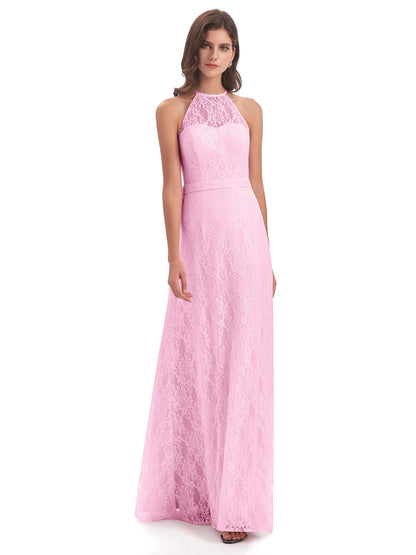 Anabelle Sheath Halter Lace Bridesmaid Dresses