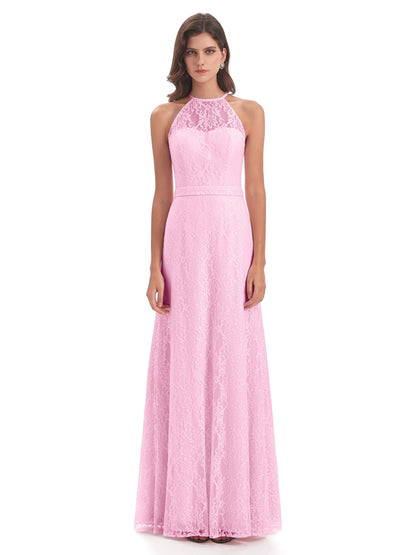 Anabelle Sheath Halter Lace Bridesmaid Dresses