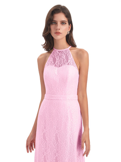 Anabelle Sheath Halter Lace Bridesmaid Dresses