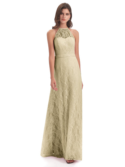 Anabelle Sheath Halter Lace Bridesmaid Dresses