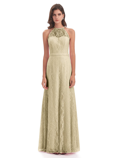 Anabelle Sheath Halter Lace Bridesmaid Dresses