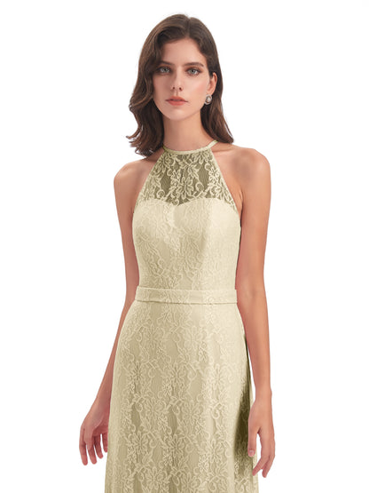 Anabelle Sheath Halter Lace Bridesmaid Dresses
