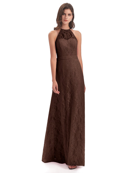Anabelle Sheath Halter Lace Bridesmaid Dresses
