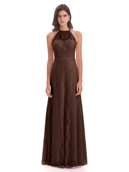 Anabelle Sheath Halter Lace Bridesmaid Dresses