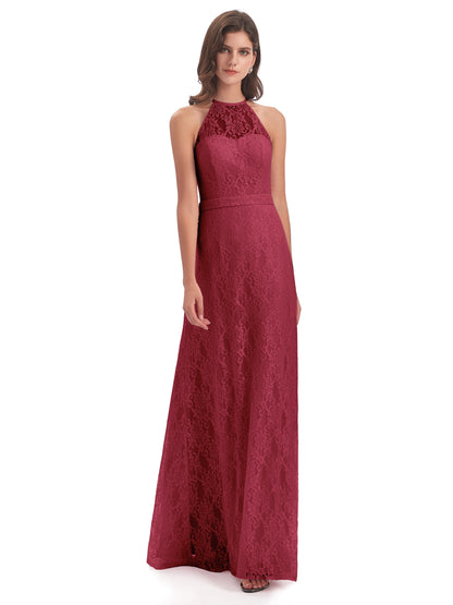 Anabelle Sheath Halter Lace Bridesmaid Dresses