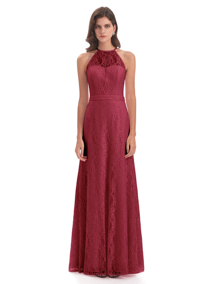 Anabelle Sheath Halter Lace Bridesmaid Dresses