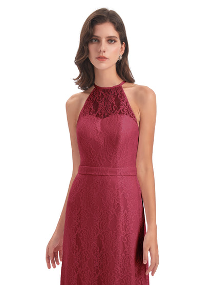 Anabelle Sheath Halter Lace Bridesmaid Dresses