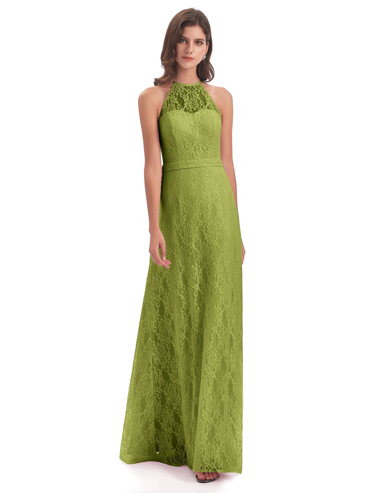 Anabelle Sheath Halter Lace Bridesmaid Dresses