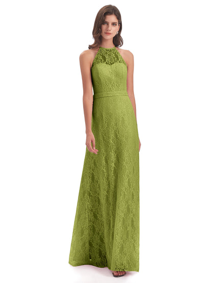 Anabelle Sheath Halter Lace Bridesmaid Dresses