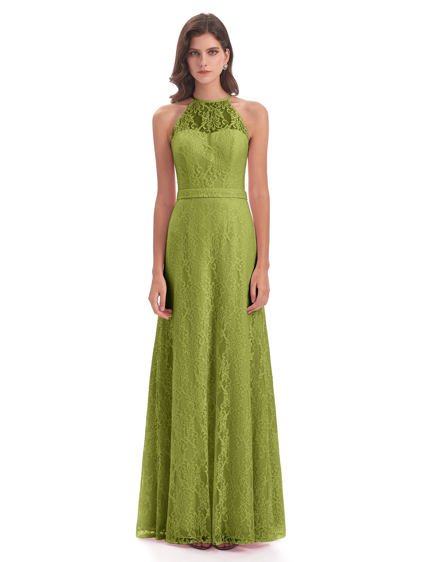 Anabelle Sheath Halter Lace Bridesmaid Dresses