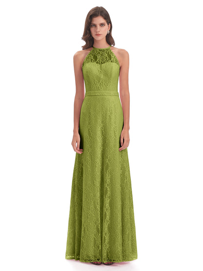Anabelle Sheath Halter Lace Bridesmaid Dresses