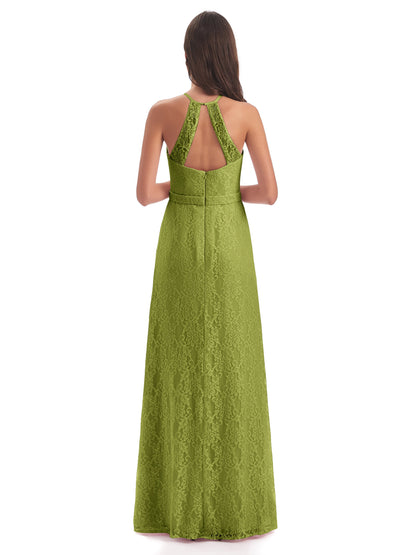 Anabelle Sheath Halter Lace Bridesmaid Dresses