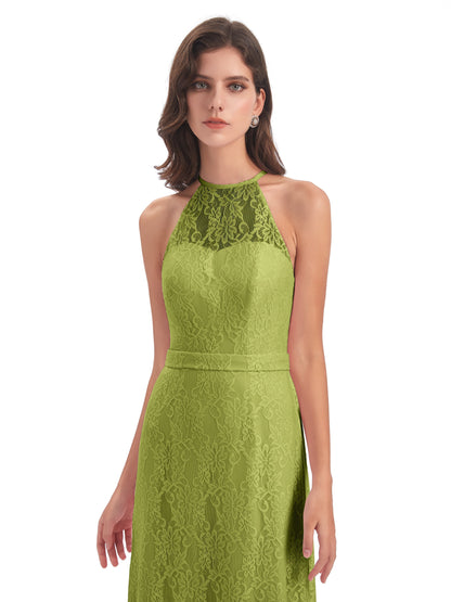 Anabelle Sheath Halter Lace Bridesmaid Dresses