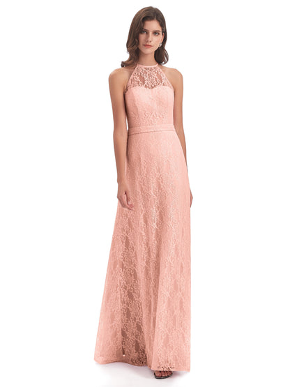 Anabelle Sheath Halter Lace Bridesmaid Dresses