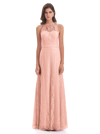 Anabelle Sheath Halter Lace Bridesmaid Dresses