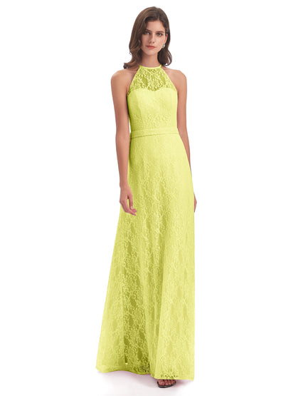 Anabelle Sheath Halter Lace Bridesmaid Dresses