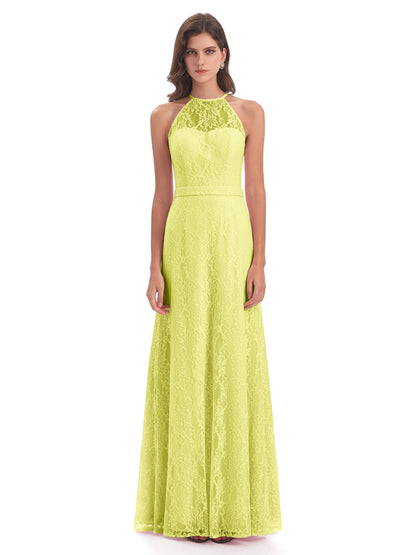 Anabelle Sheath Halter Lace Bridesmaid Dresses