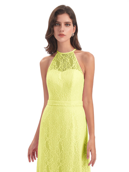 Anabelle Sheath Halter Lace Bridesmaid Dresses