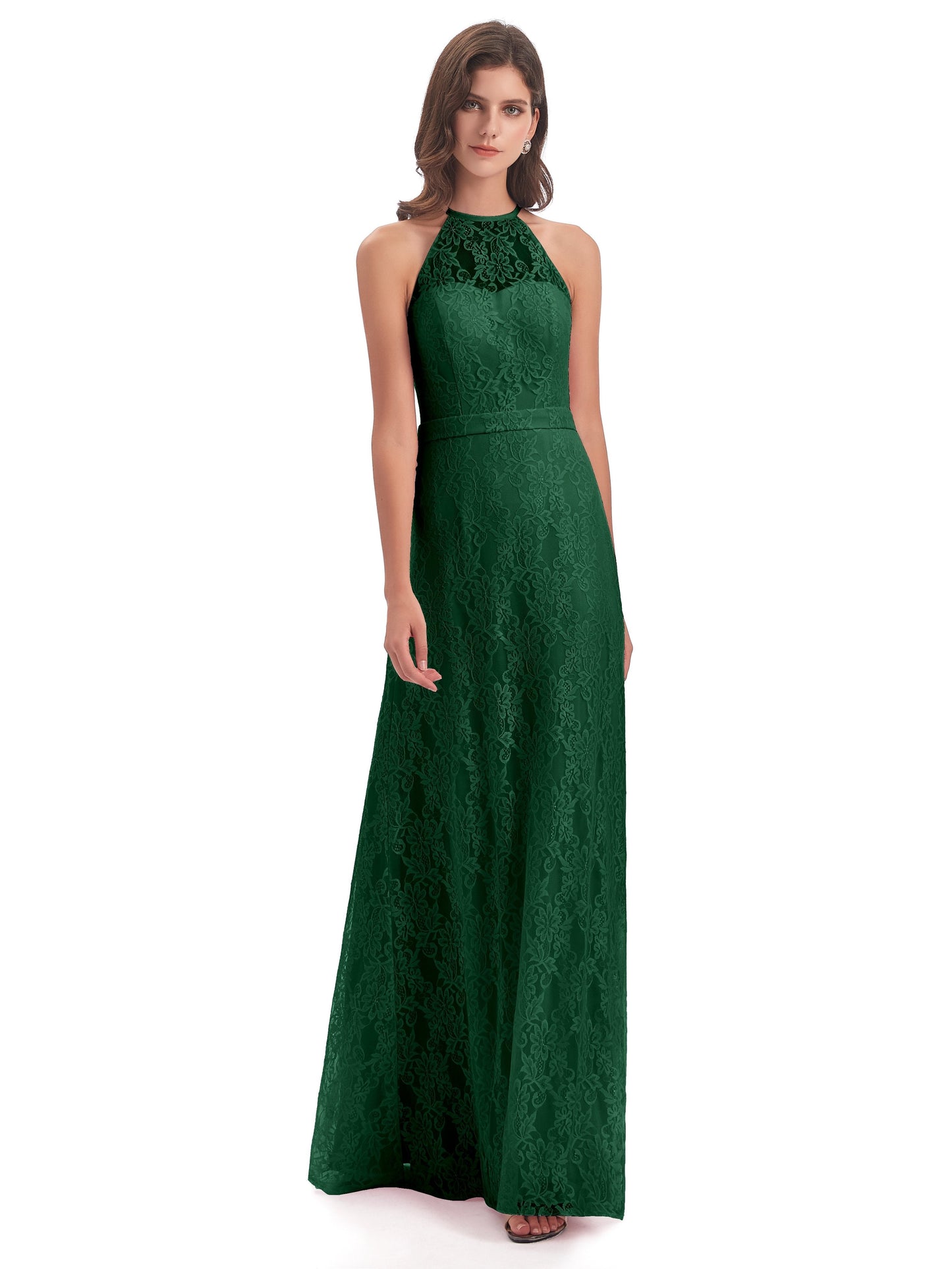Anabelle Sheath Halter Lace Bridesmaid Dresses