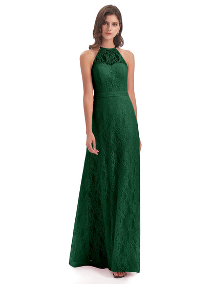 Anabelle Sheath Halter Lace Bridesmaid Dresses
