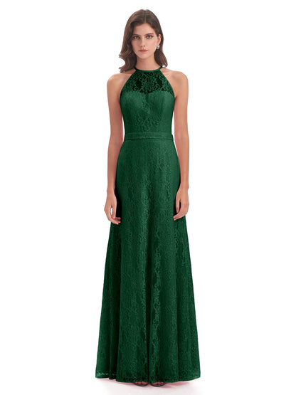 Anabelle Sheath Halter Lace Bridesmaid Dresses
