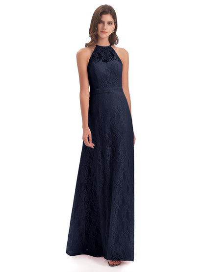 Anabelle Sheath Halter Lace Bridesmaid Dresses