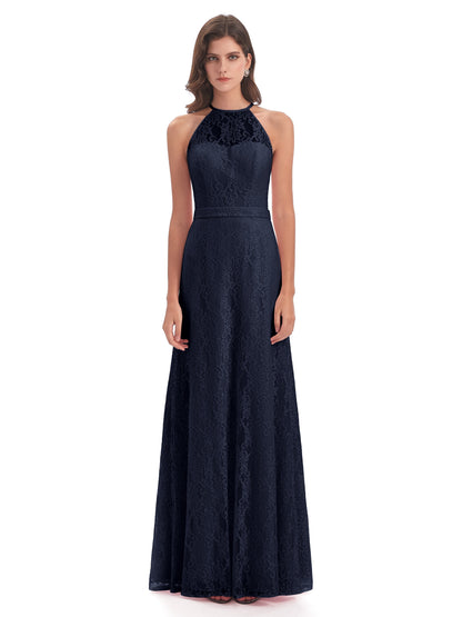 Anabelle Sheath Halter Lace Bridesmaid Dresses