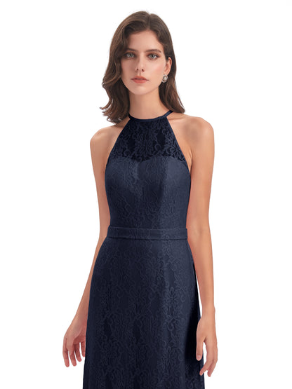 Anabelle Sheath Halter Lace Bridesmaid Dresses