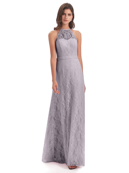 Anabelle Sheath Halter Lace Bridesmaid Dresses