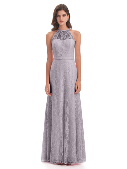 Anabelle Sheath Halter Lace Bridesmaid Dresses