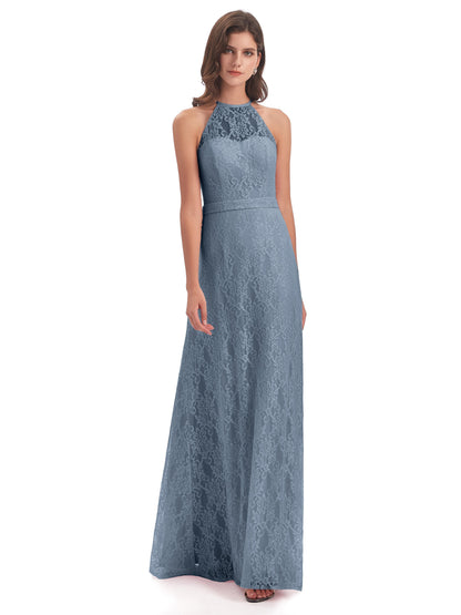Anabelle Sheath Halter Lace Bridesmaid Dresses