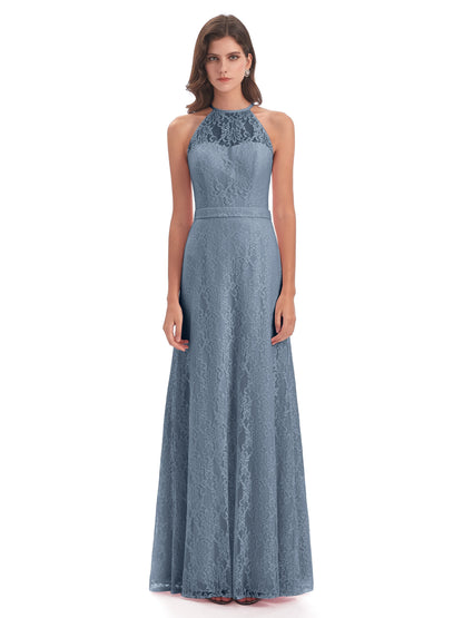 Anabelle Sheath Halter Lace Bridesmaid Dresses