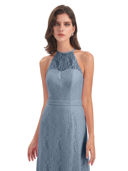 Anabelle Sheath Halter Lace Bridesmaid Dresses