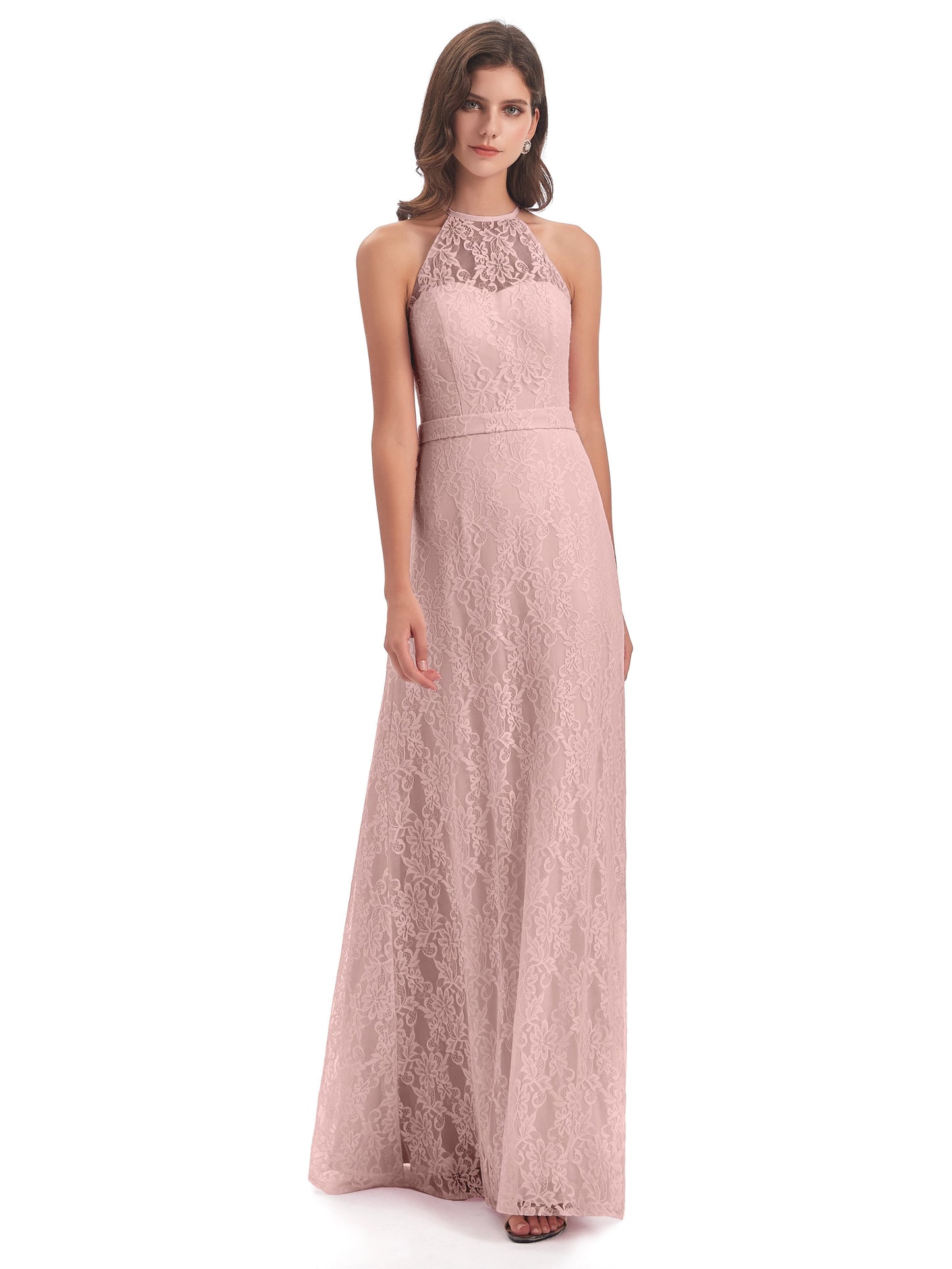 Anabelle Sheath Halter Lace Bridesmaid Dresses