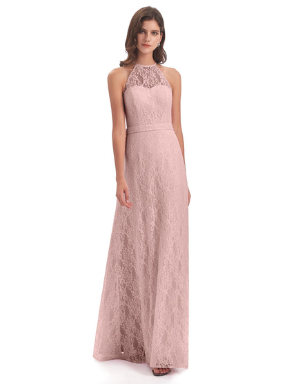 Anabelle Sheath Halter Lace Bridesmaid Dresses