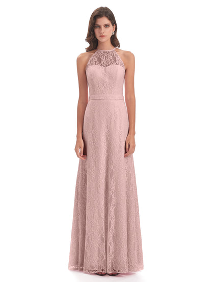 Anabelle Sheath Halter Lace Bridesmaid Dresses