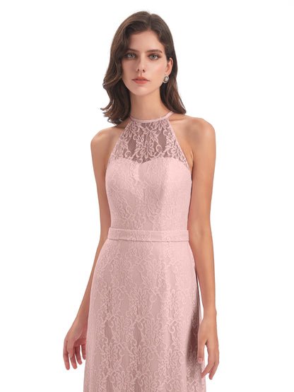 Anabelle Sheath Halter Lace Bridesmaid Dresses