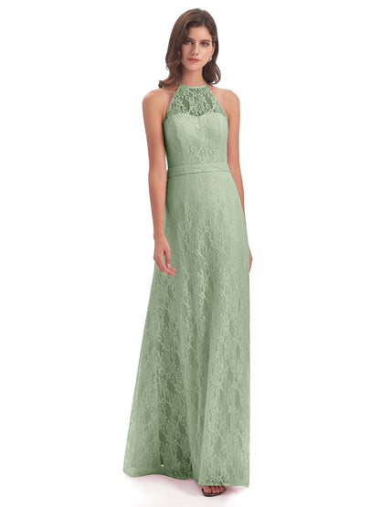 Anabelle Sheath Halter Lace Bridesmaid Dresses