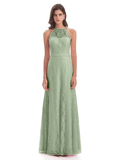Anabelle Sheath Halter Lace Bridesmaid Dresses