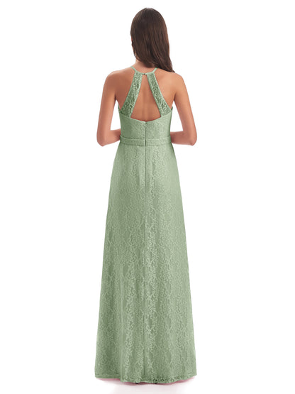 Anabelle Sheath Halter Lace Bridesmaid Dresses