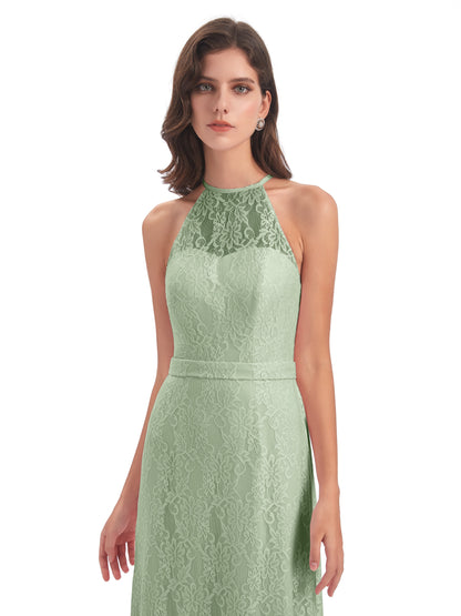 Anabelle Sheath Halter Lace Bridesmaid Dresses