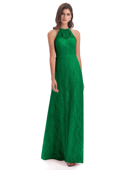 Anabelle Sheath Halter Lace Bridesmaid Dresses