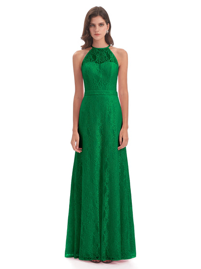 Anabelle Sheath Halter Lace Bridesmaid Dresses