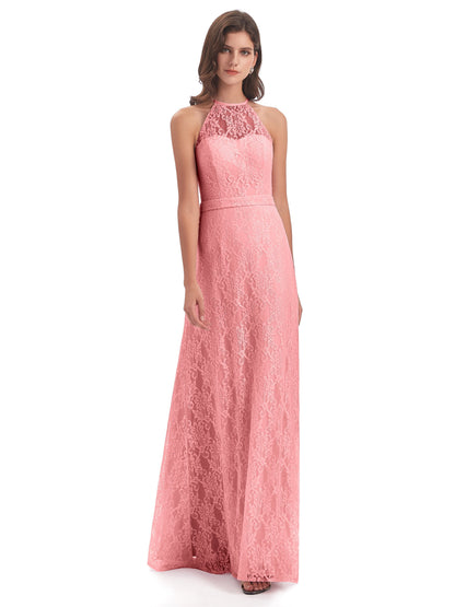 Anabelle Sheath Halter Lace Bridesmaid Dresses