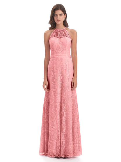 Anabelle Sheath Halter Lace Bridesmaid Dresses