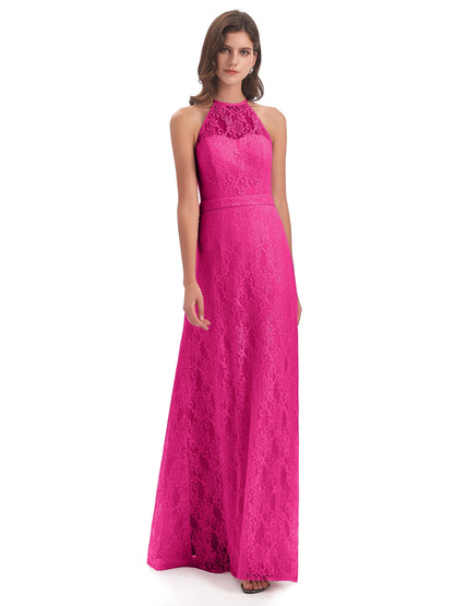 Anabelle Sheath Halter Lace Bridesmaid Dresses