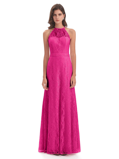 Anabelle Sheath Halter Lace Bridesmaid Dresses