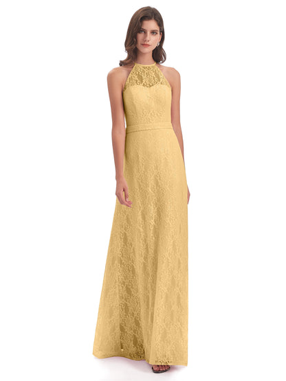 Anabelle Sheath Halter Lace Bridesmaid Dresses